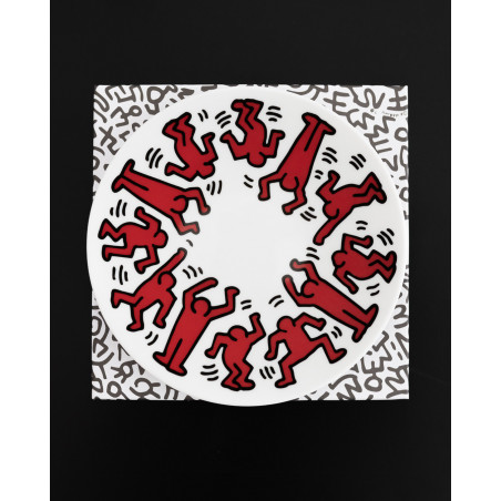 LIGNE BLANCHE Keith HARING "Red on White" porcelain plate CAKH14