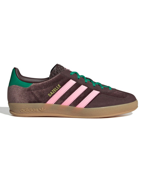 zapatillas adidas gazelle indoor para mujer marrones y rosas de terciopelo