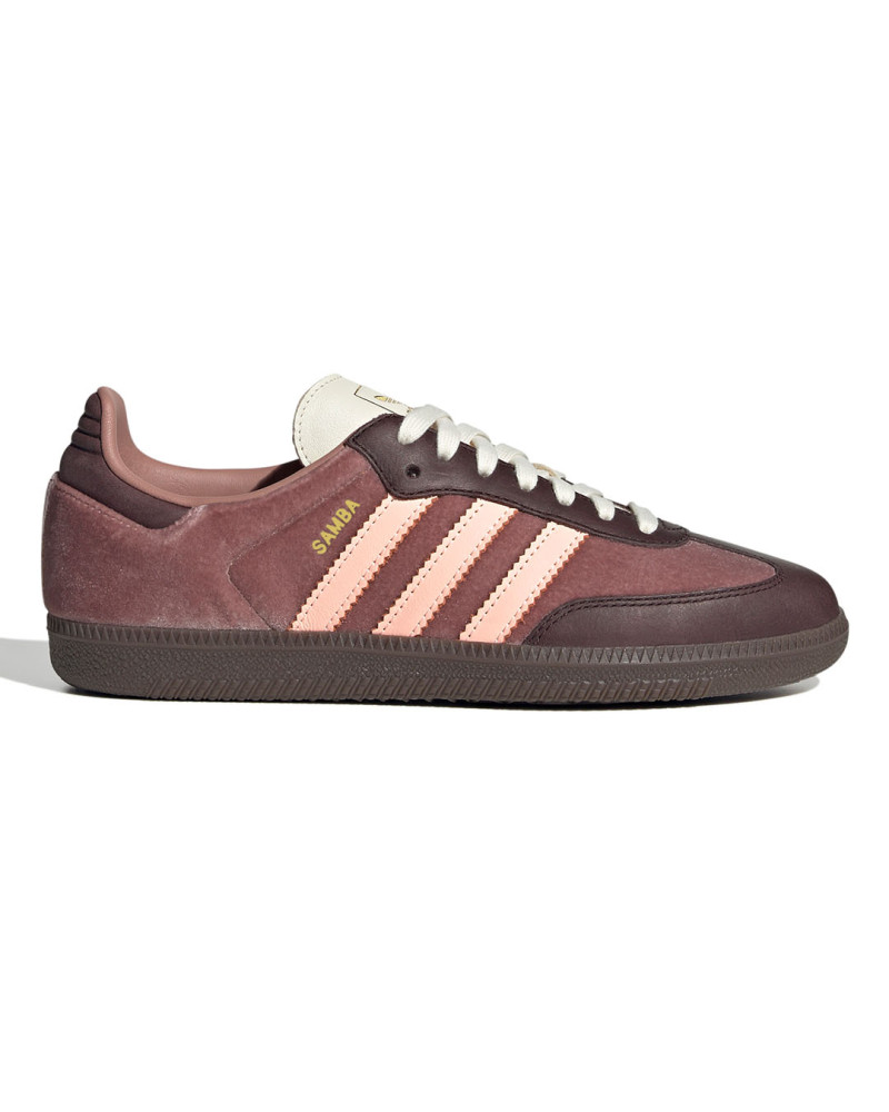 zapatillas adidas samba terciopelo rosa oscuro/marrón