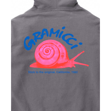 sudadera con capucha gramicci caracol color gris y rosa